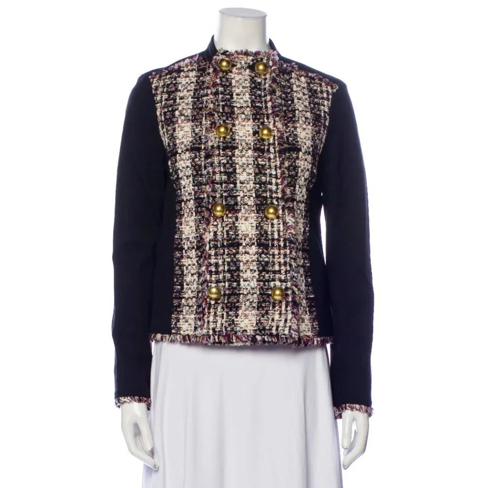 Tory Burch Tweed Detail Double Breasted Knit Fabric Jacket 0